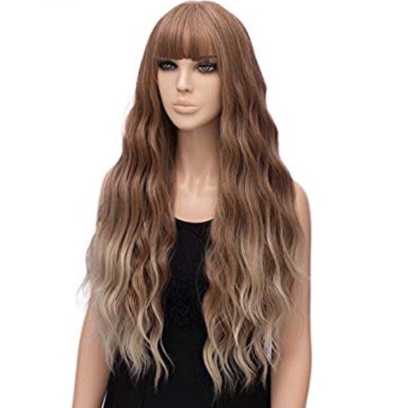 Brown Ombré Wig Natural Wave Curly Heat Resistant